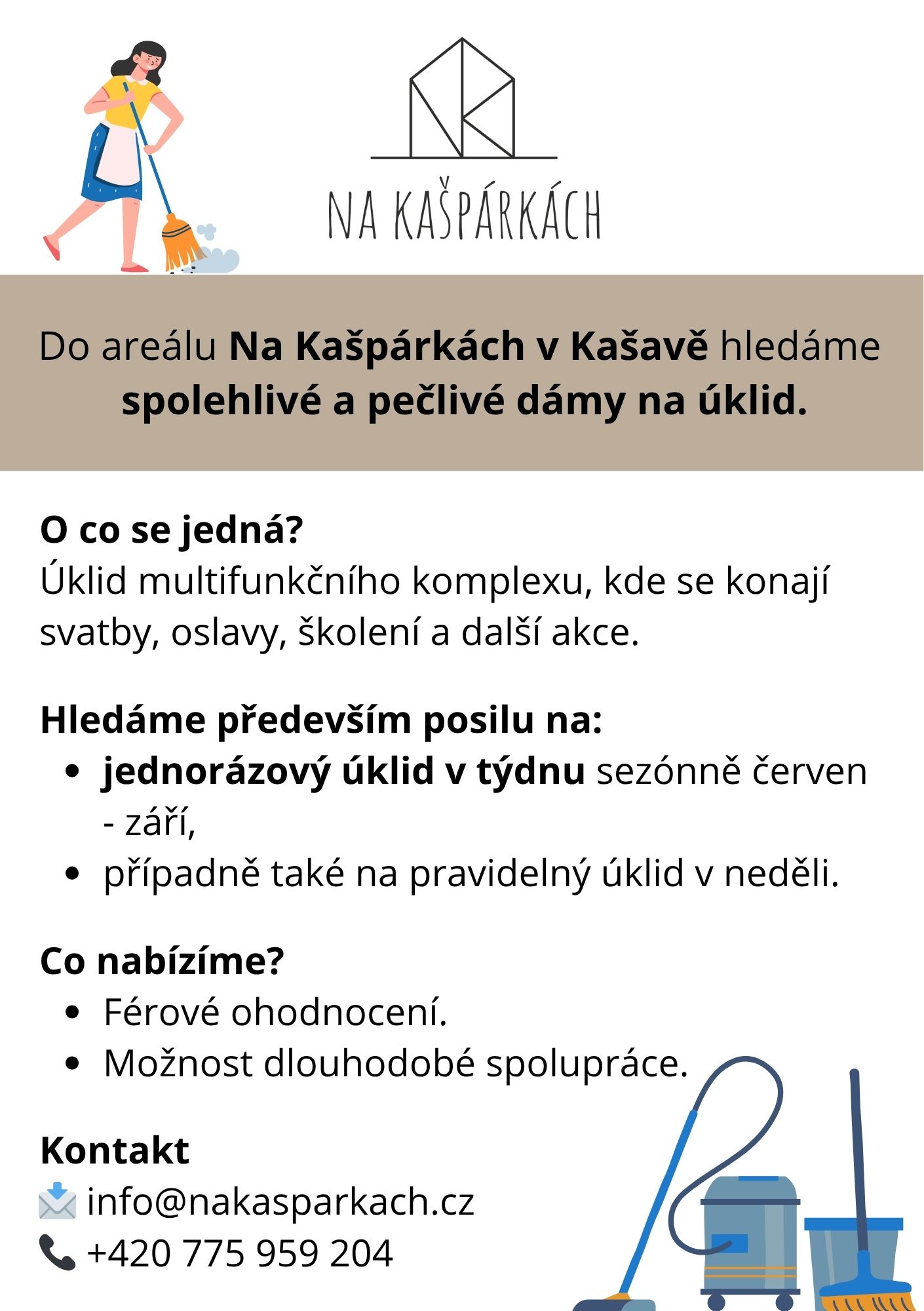 Hledáme brigádnice na úklid